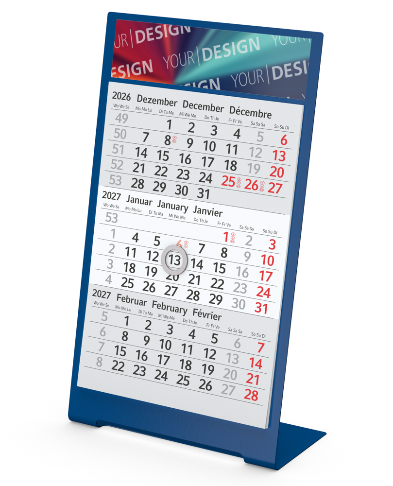 Tischkalender Desktop 3 Color, 1 Jahr, blau