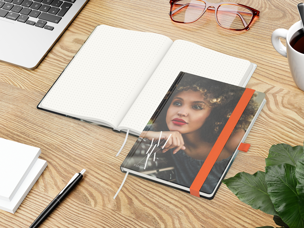 Notizbuch Match-Book RECYCLING, A5, Punktraster, Naturpapier, orange