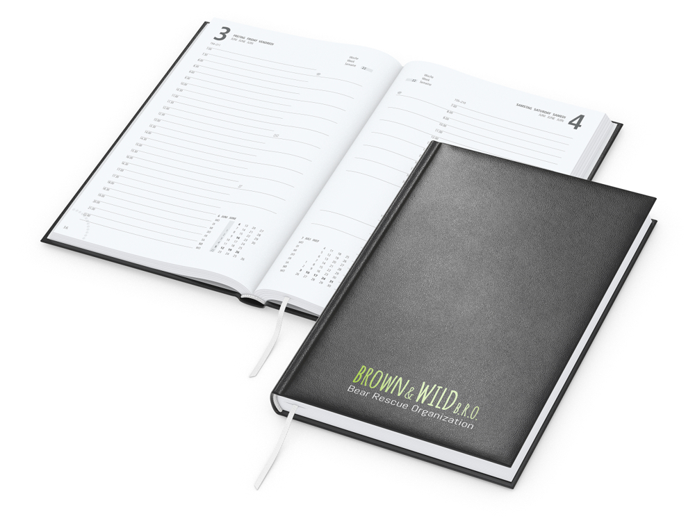 Tageskalender Advance, schwarz, Siebdruck-Digital