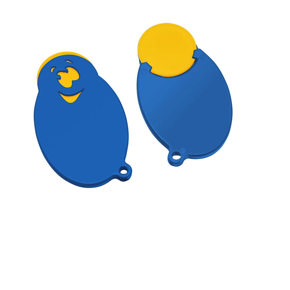 Chiphalter mit 1€-Chip "Gesicht" - gelb/blau