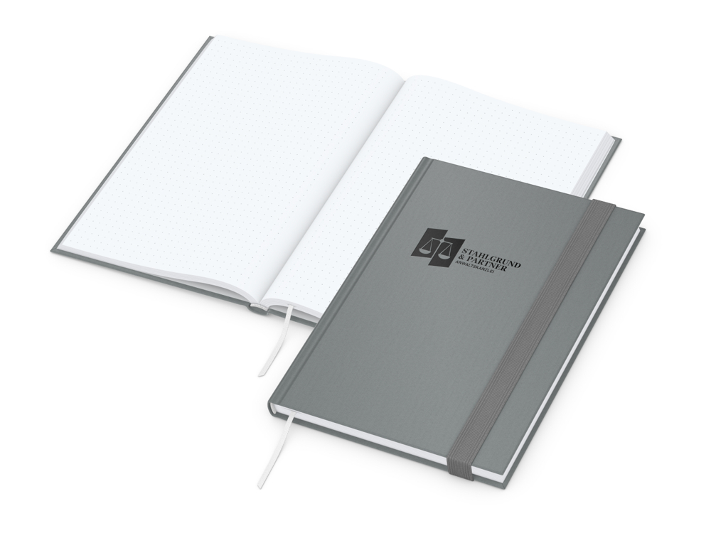 Notizbuch Visco-Book, White, Punktraster, hellgrau, Prägung schwarz-glänzend