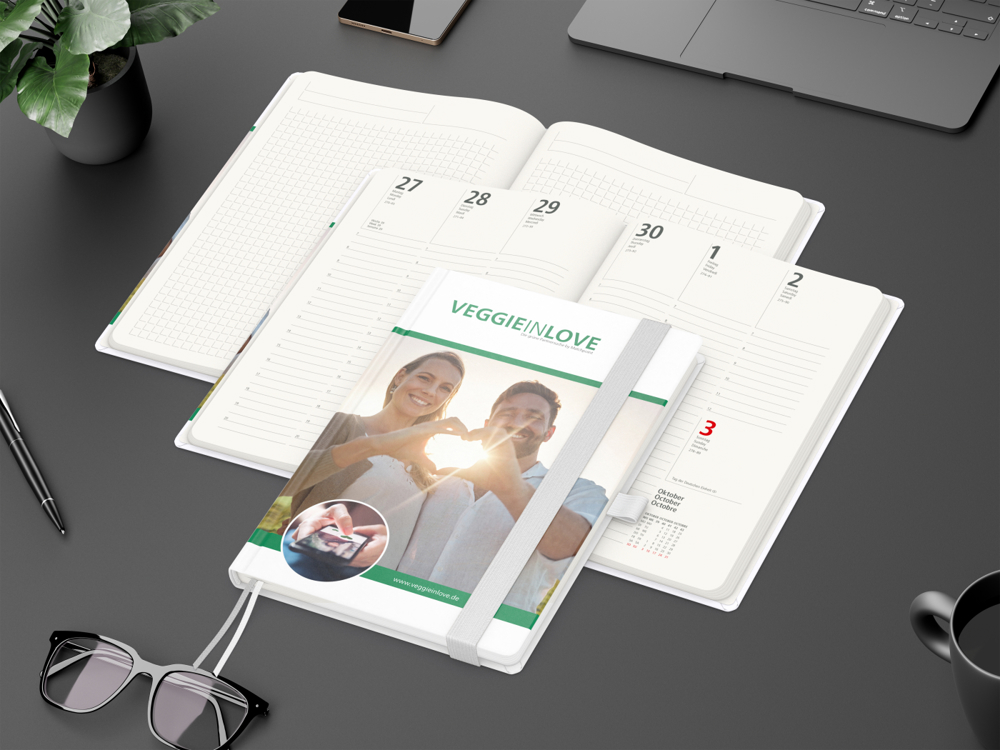 Wochenkalender vorne + Notizen hinten Match-Hybrid RECYCLING, Naturpapier, weiß