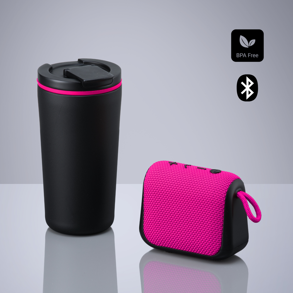 Everyday Set: Kaffeebecher 370 ml und kabelloser Lautsprecher - Rosa