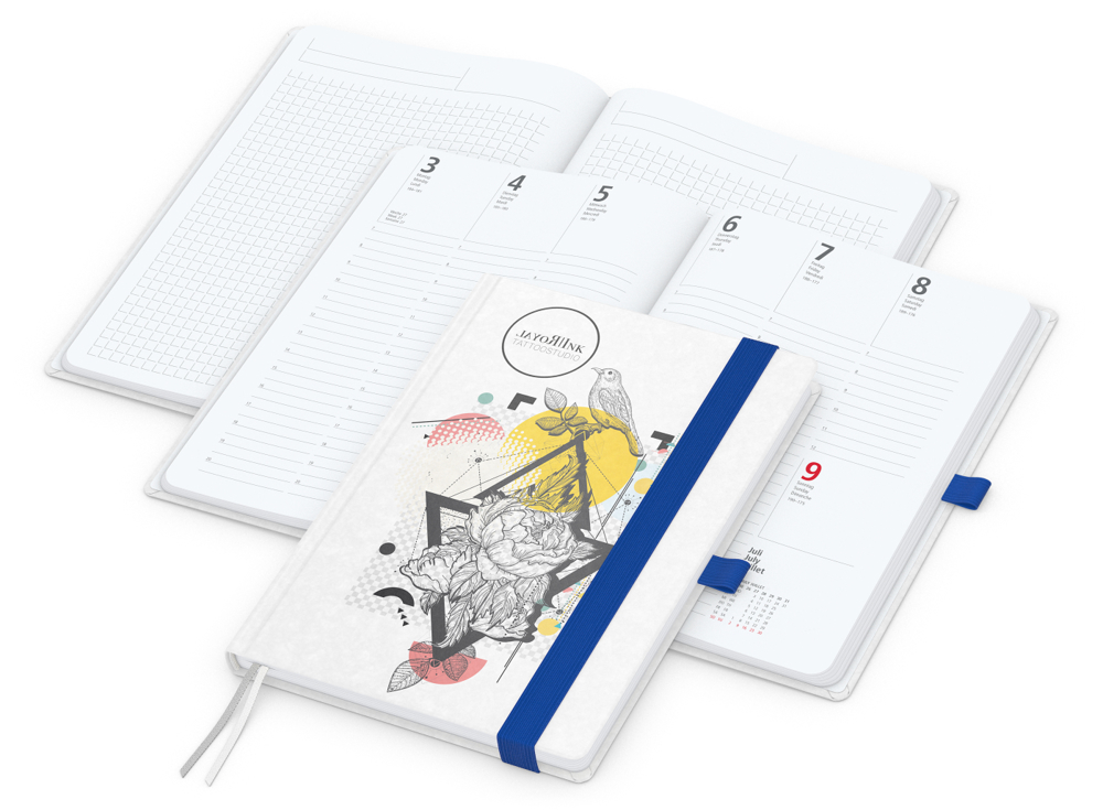 Wochenkalender vorne + Notizen hinten Match-Hybrid Papier-Hardcover - mittelblau