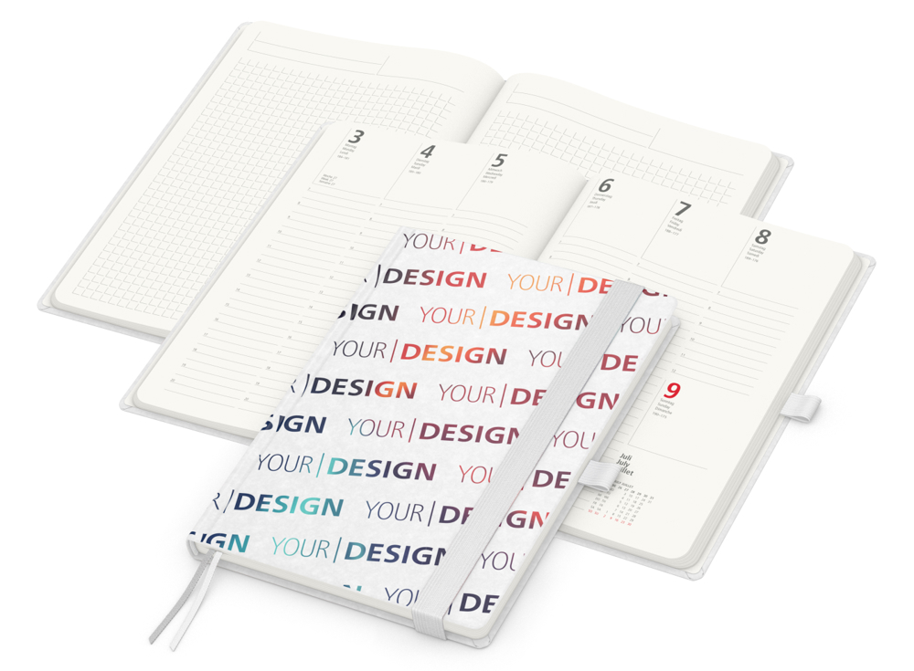 Wochenkalender vorne + Notizen hinten Match-Hybrid RECYCLING, Naturpapier, weiß