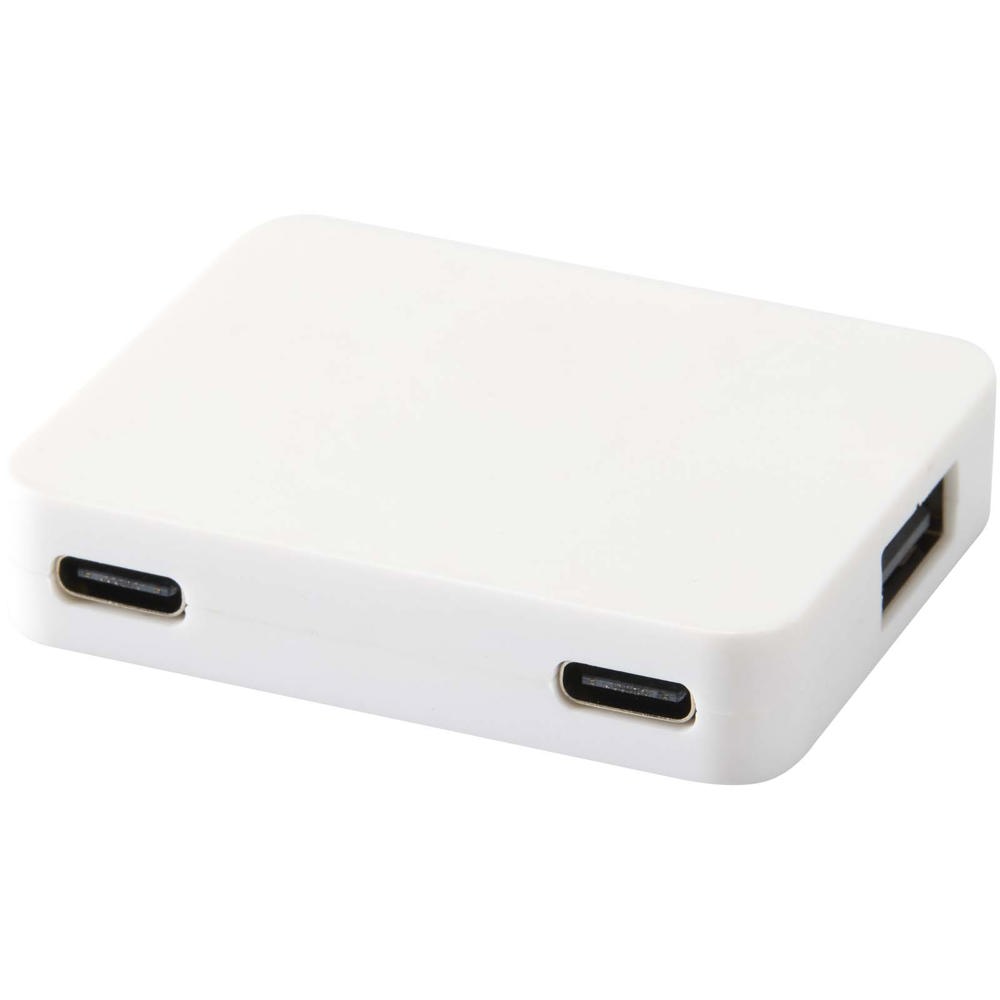 Gaia 4 Port USB Hub mit USB-A- und Typ-C-Ausgang und zwei Eingängen aus recyceltem Kunststoff - weiss