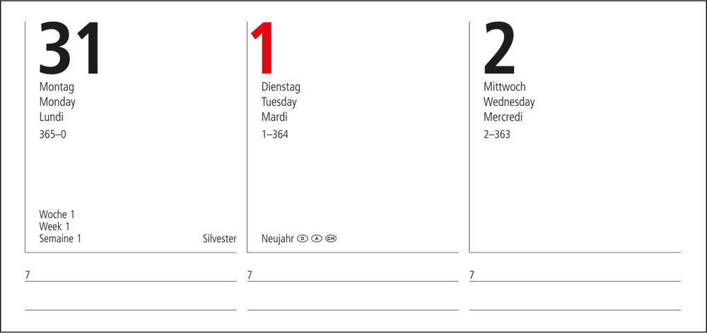 Wochenkalender Prestige, schwarz, Siebdruck-Digital