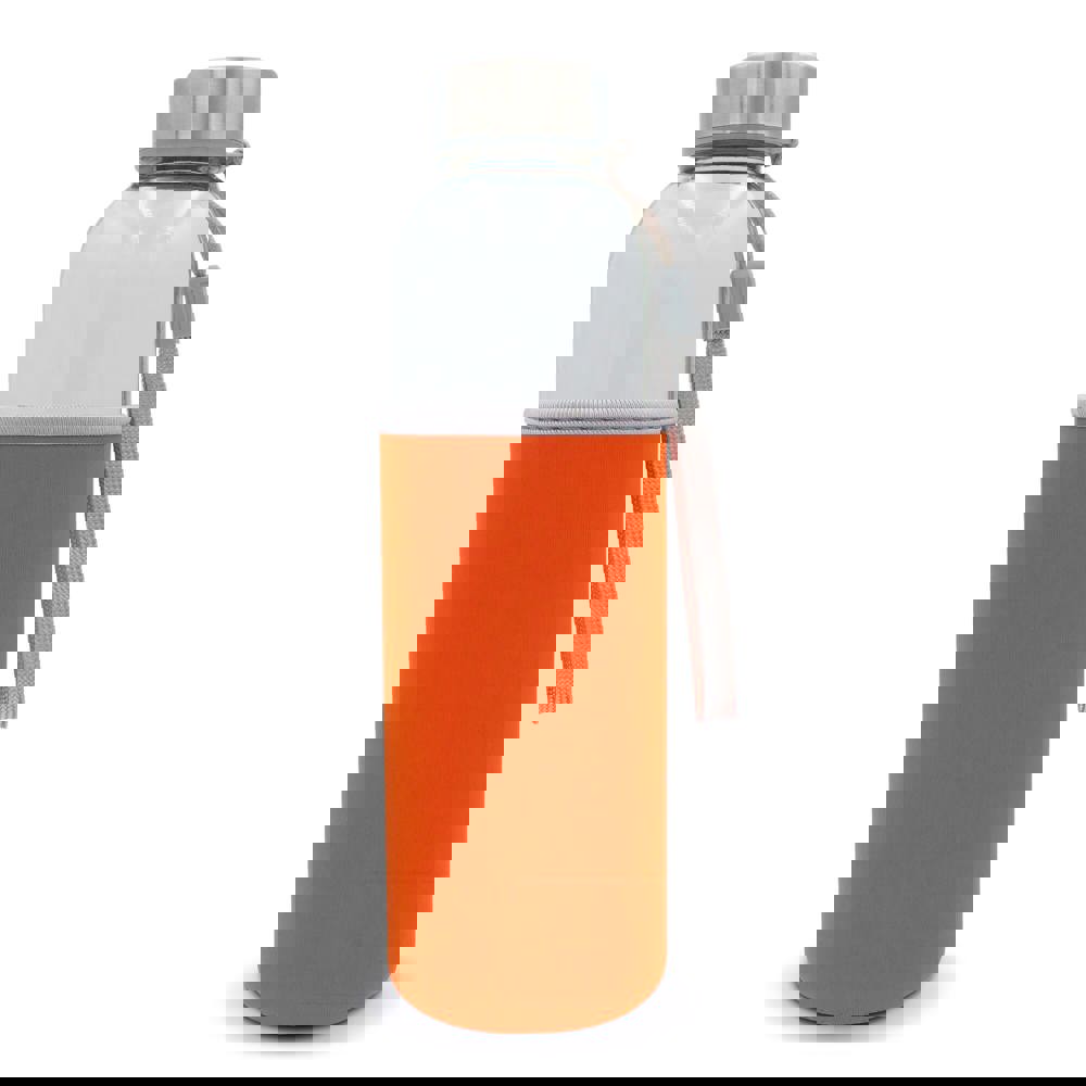 Trinkflasche aus Glas mit Neoprenhülle 500ml - Transparent / Orange