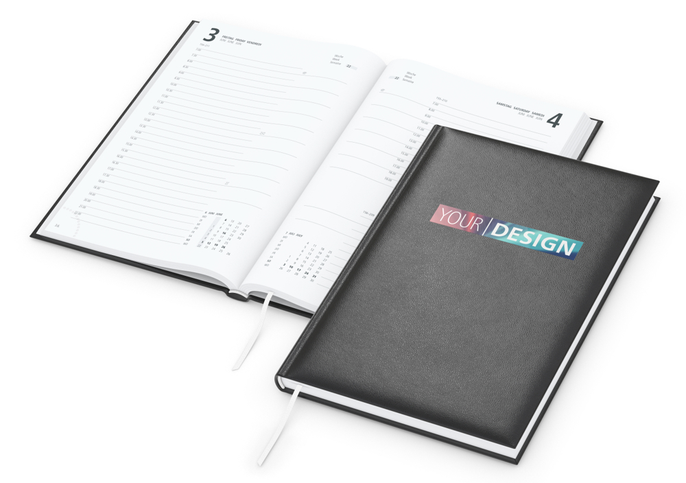 Tageskalender Basic, schwarz, Siebdruck-Digital