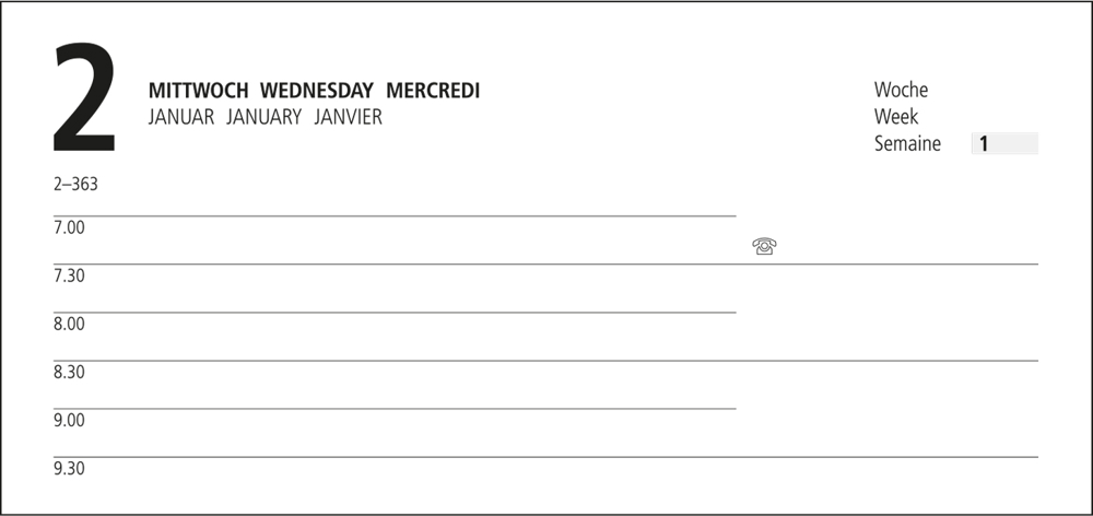 Tageskalender Advance, schwarz, Siebdruck-Digital