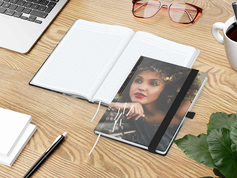 Notizbuch Match-Book, A5, White, Winkelkaro, glänzend, schwarz