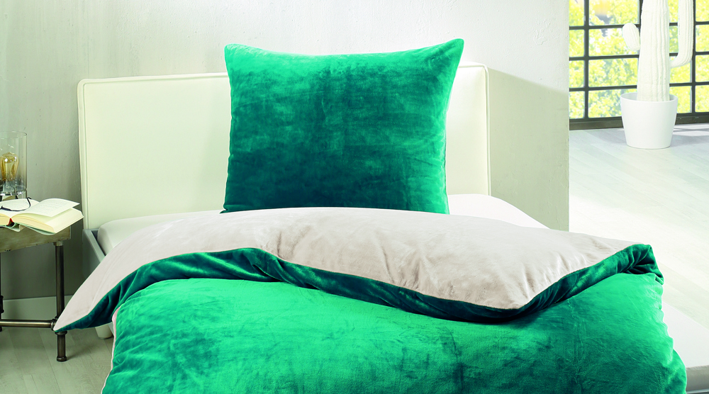 Wende Bettwäsche in Cashmere-Feeling - petrol/wollweiß