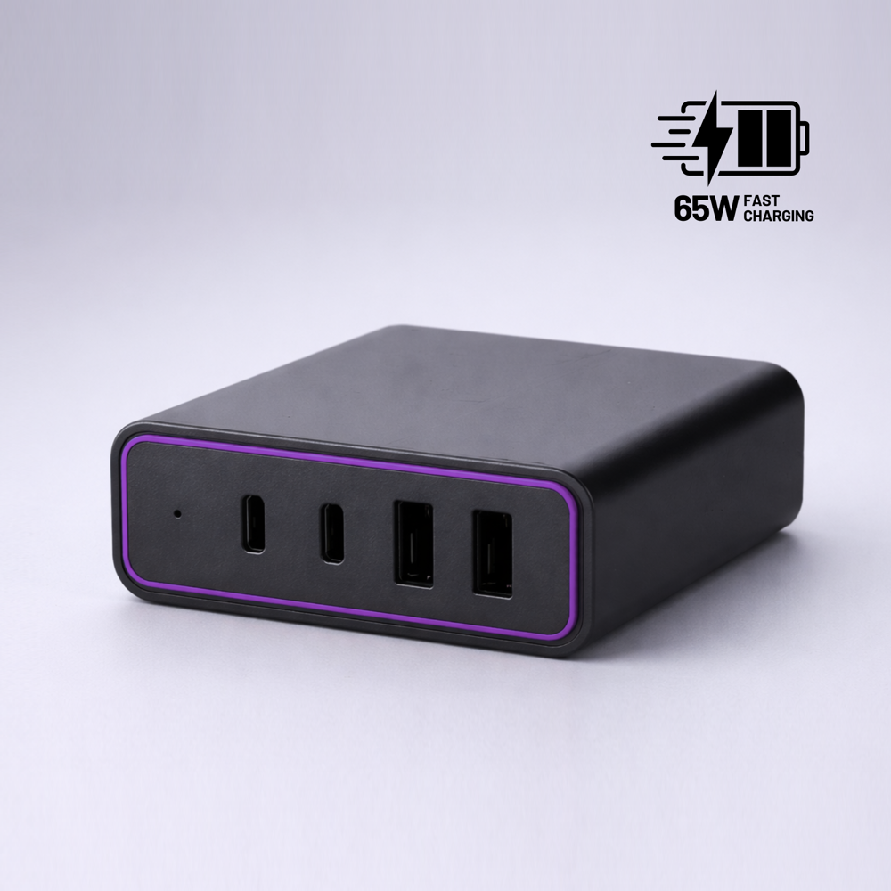 Opti Power GaN 65W Desktop-Ladegerät (4-Port-Ladeturm) - Violett