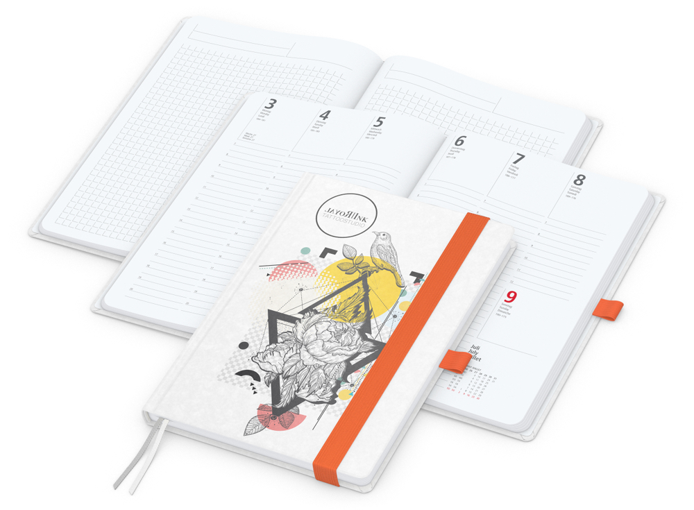 Wochenkalender vorne + Notizen hinten Match-Hybrid Papier-Hardcover - orange