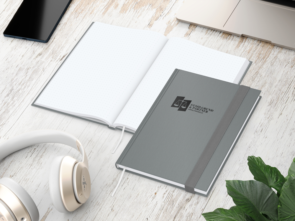 Notizbuch Visco-Book, White, Punktraster, hellgrau, Prägung schwarz-glänzend