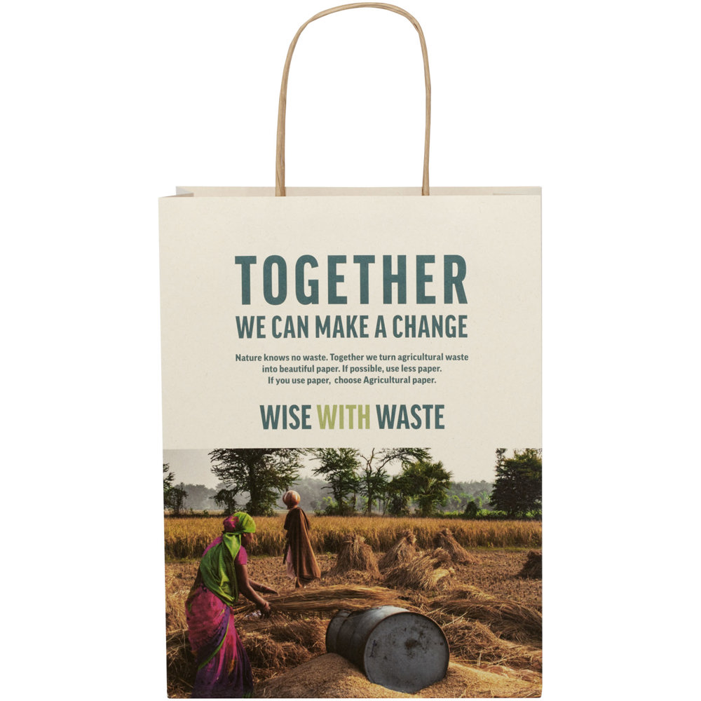 Papiertüte 150 g/m² aus landwirtschaftlichen Reststoffen mit gedrehten Griffen –  24 × 9 × 32 cm