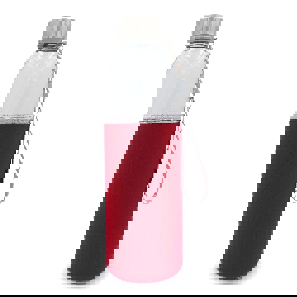 Trinkflasche aus Glas mit Neoprenhülle 500ml - Transparent / Rot