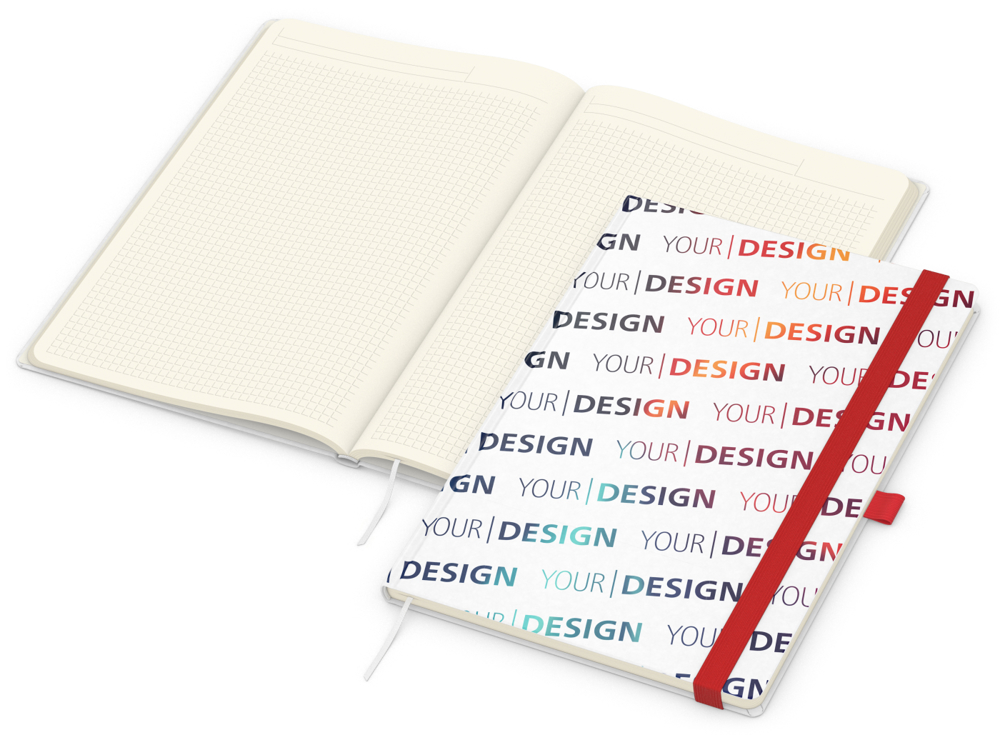 Notizbuch Match-Book, A4, Creme, Winkelkaro, weiß-individuell, rot