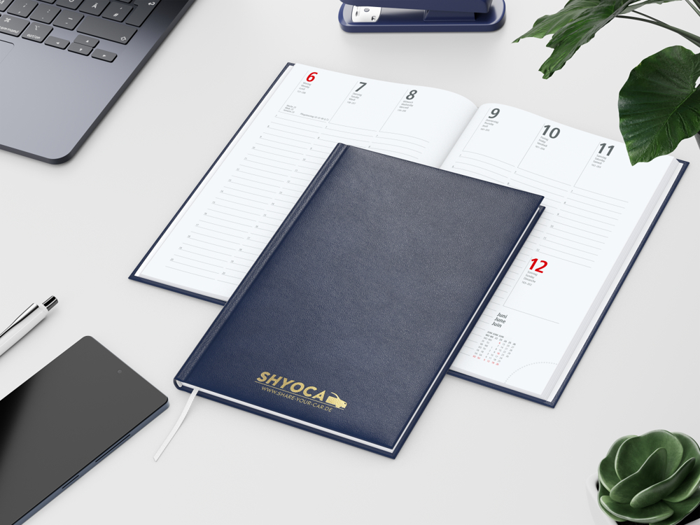 Wochenkalender Prestige, dunkelblau, Goldprägung