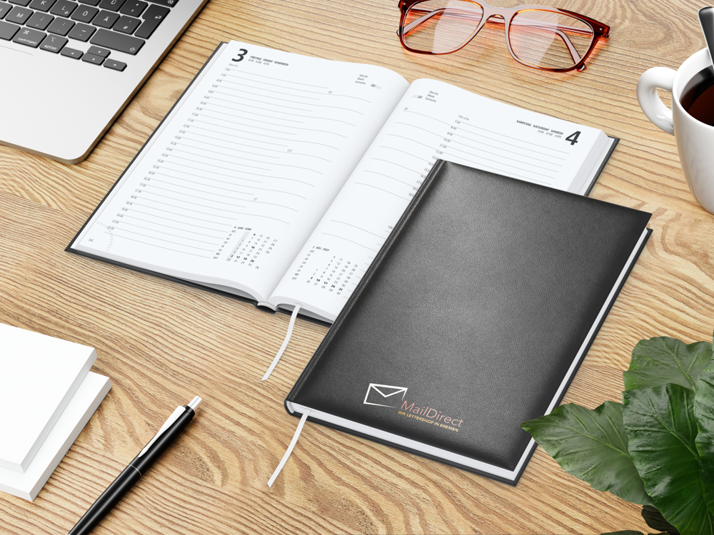 Tageskalender Basic, schwarz, Siebdruck-Digital