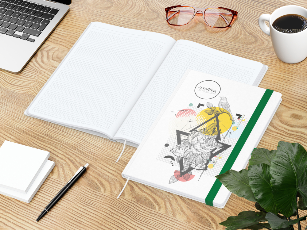 Notizbuch Match-Book, A4, White, Winkelkaro, weiß-individuell, grün