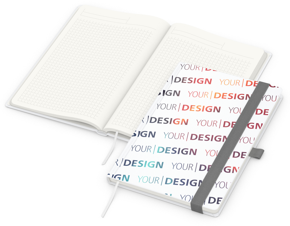 Notizbuch Match-Book RECYCLING, A5, Winkelkaro, Papier matt, silbergrau