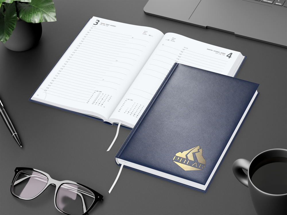 Tageskalender Advance, dunkelblau, Goldprägung