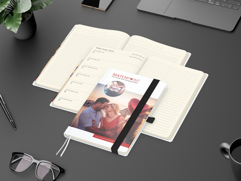 Wochenkalender links + Notizen rechts Match-Hybrid, Papier matt, schwarz