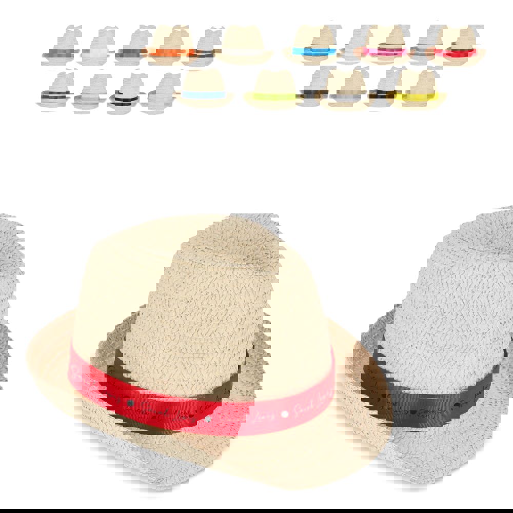 Pflanzlicher Strohhut mit farbigem Band