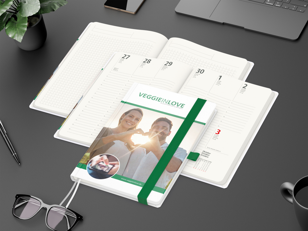 Wochenkalender vorne + Notizen hinten Match-Hybrid RECYCLING, Papier matt, grün