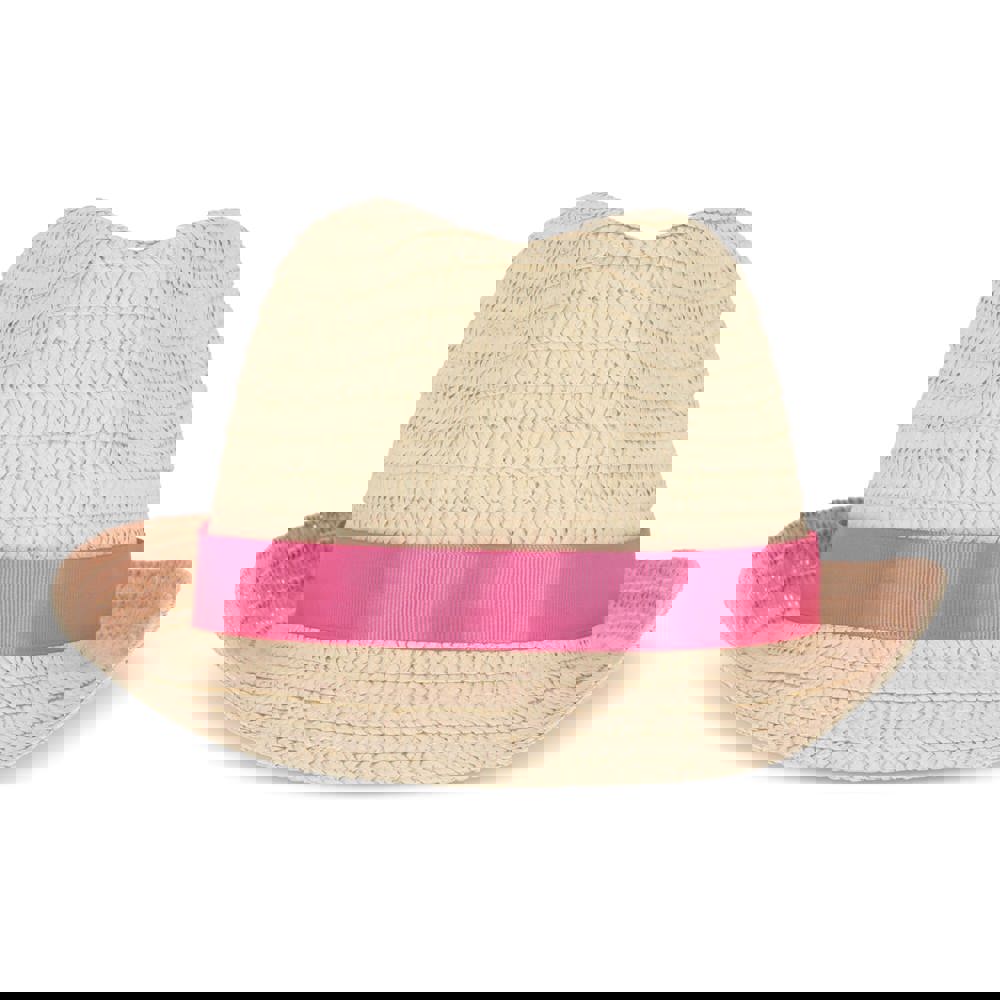 Pflanzlicher Strohhut mit farbigem Band