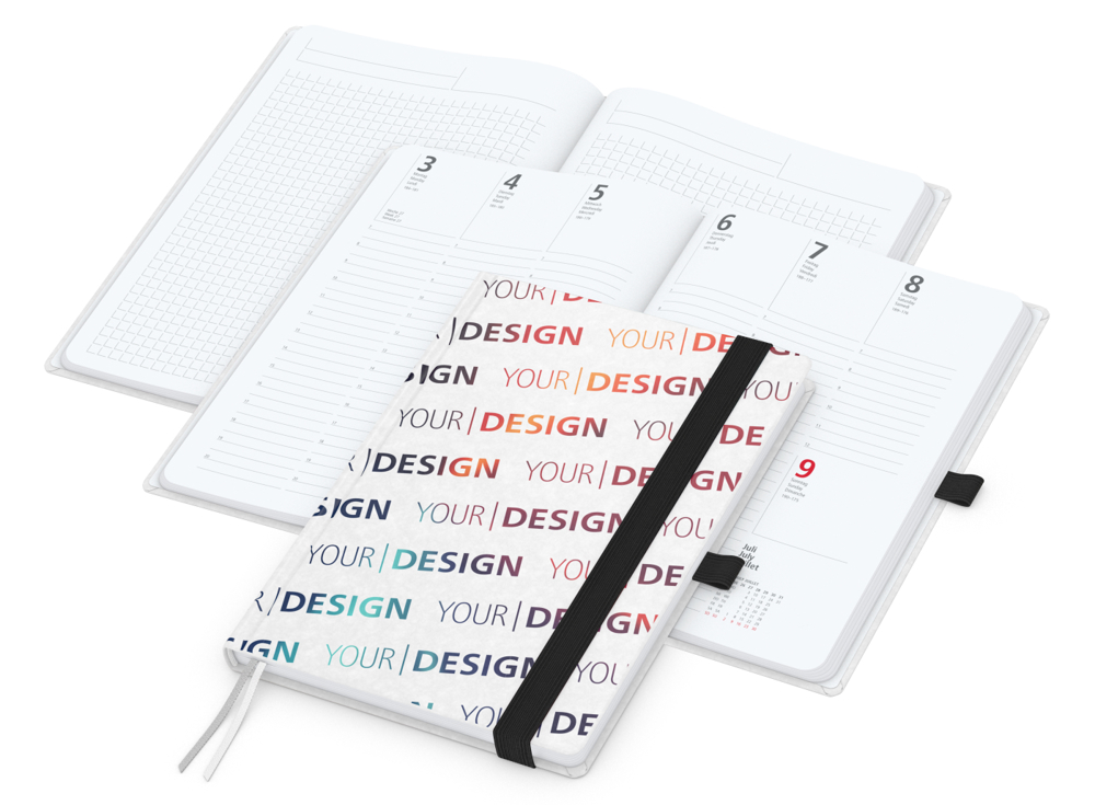 Wochenkalender vorne + Notizen hinten Match-Hybrid, A5, Naturpapier weiß, schwarz