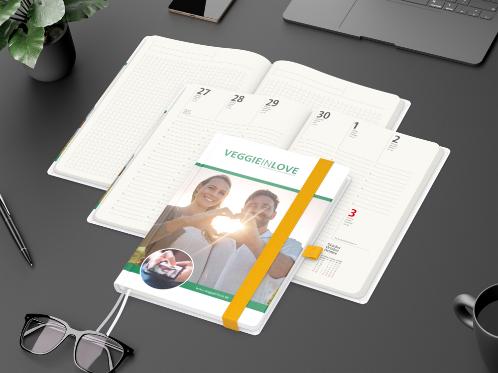 Wochenkalender vorne + Notizen hinten Match-Hybrid RECYCLING, Naturpapier, gelb