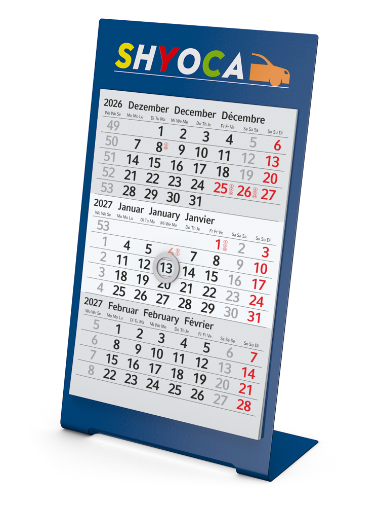 Tischkalender Desktop 3 Color Metallaufsteller farbbeschichtet - blau