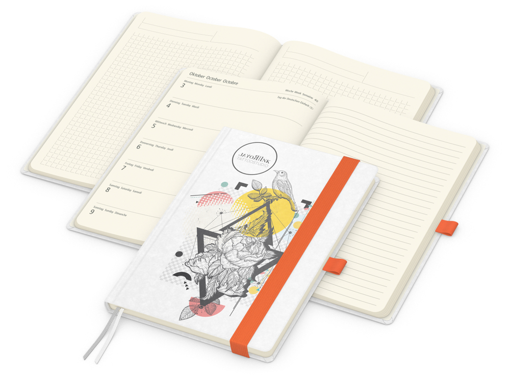 Wochenkalender links + Notizen rechts Match-Hybrid Papier-Hardcover A5 - orange