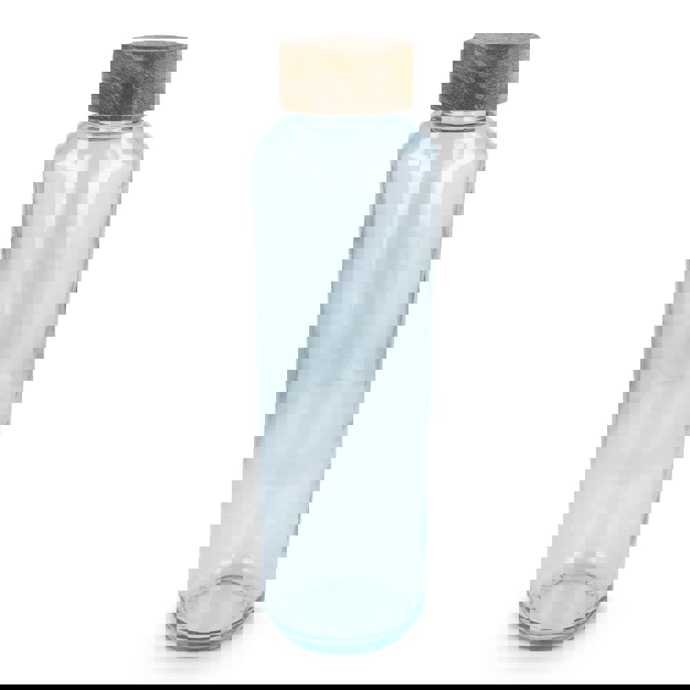 InSideOut Recycelte Glaswasserflasche ReuuZ mit Holzverschluss 650 ml - transparent