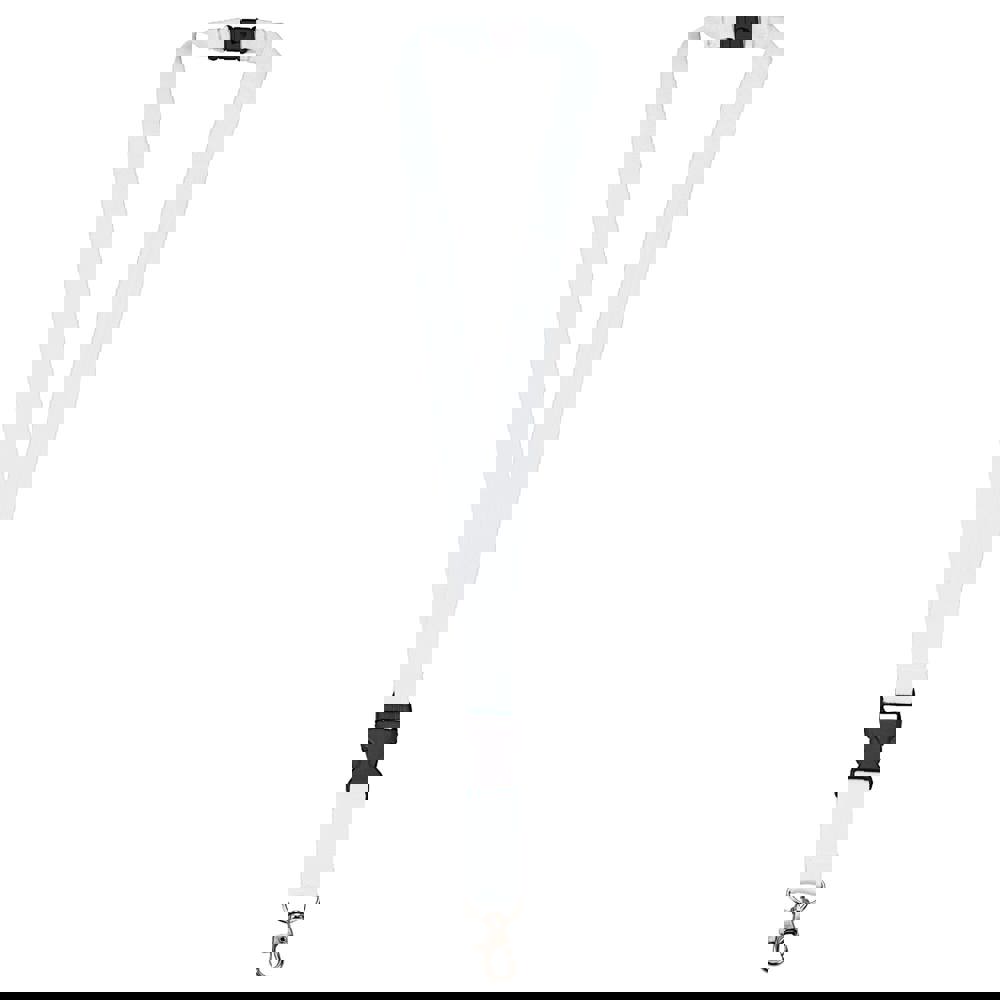 Polyester-Lanyard 20mm mit Schnalle und Haken - Weiss