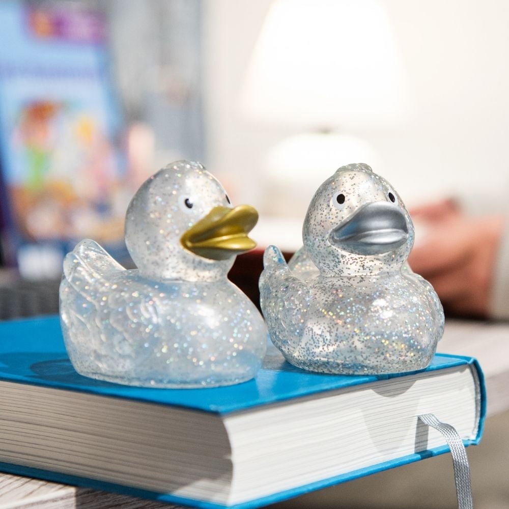 Quietsche-Ente, glitzer/silber, 7,5 cm