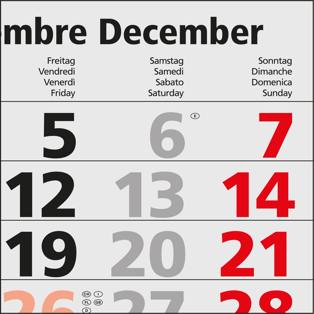 4-Monatskalender Mehrblock Quadro Light 4, Schweiz