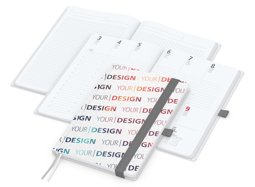 Wochenkalender vorne + Notizen hinten Match-Hybrid, A5, Naturpapier weiß, silbergrau