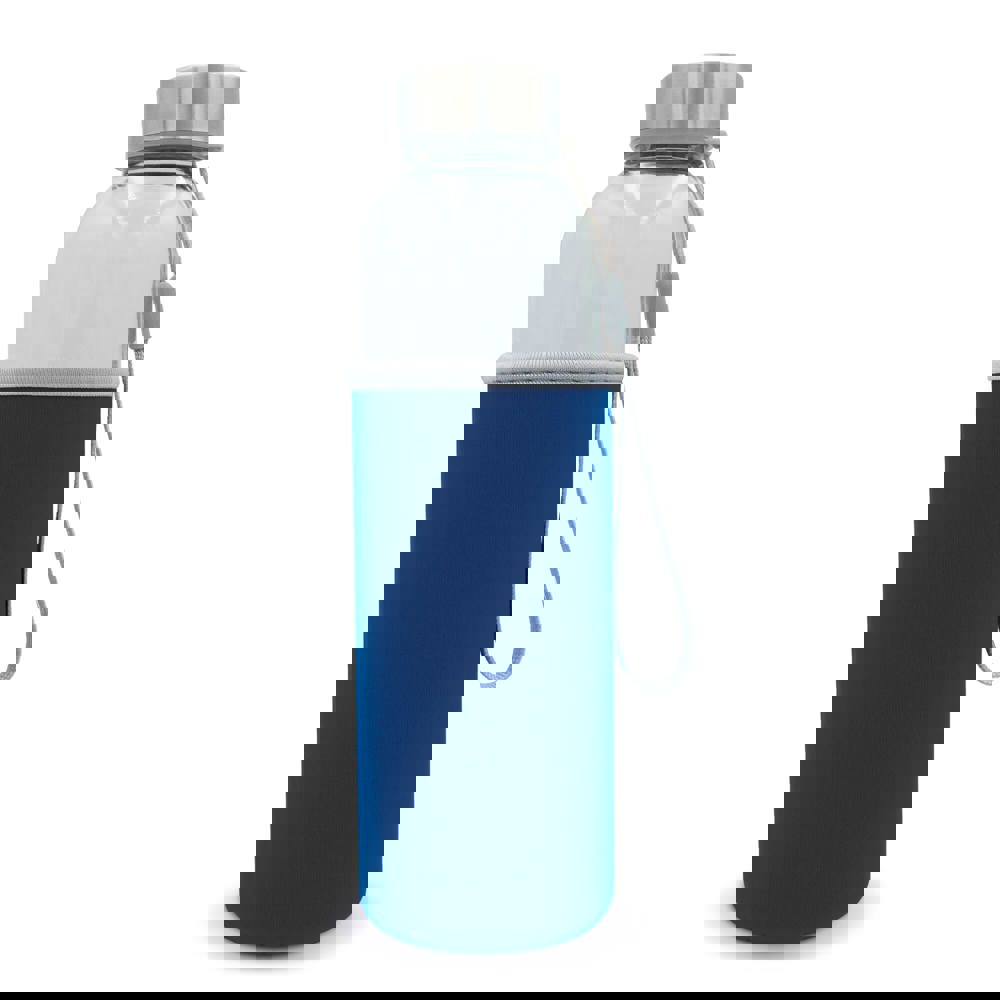 Trinkflasche aus Glas mit Neoprenhülle 500ml - Transparent / Hellblau