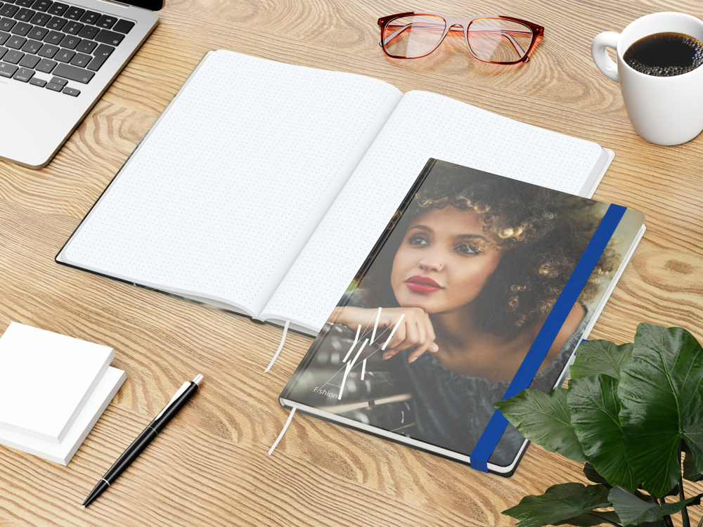 Notizbuch Match-Book RECYCLING, A4, Punktraster, Naturpapier, mittelblau