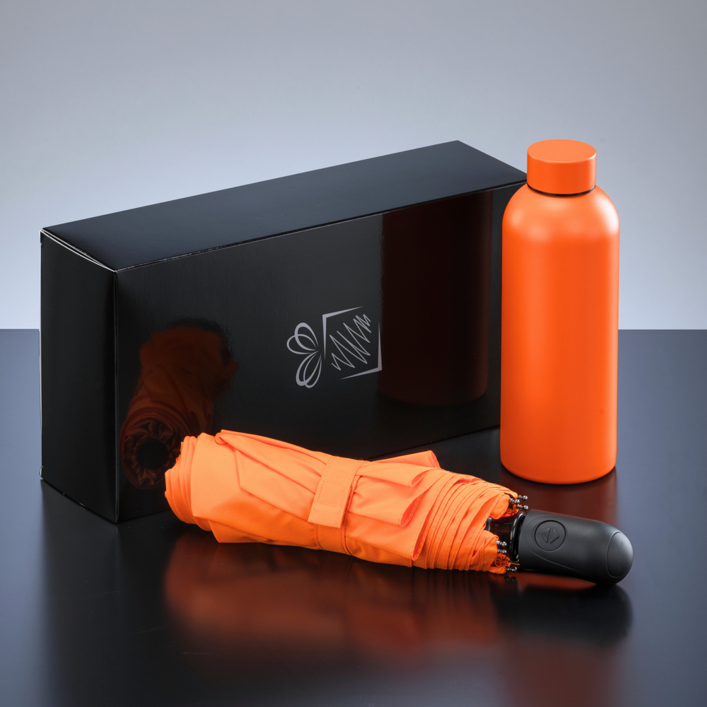 Active Set: Thermosflasche 500 ml & Automatikschirm - Orange