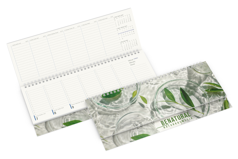 Tisch-Querkalender Compact RECYCLING 1 Woche = 2 Seiten 8–20 Uhr