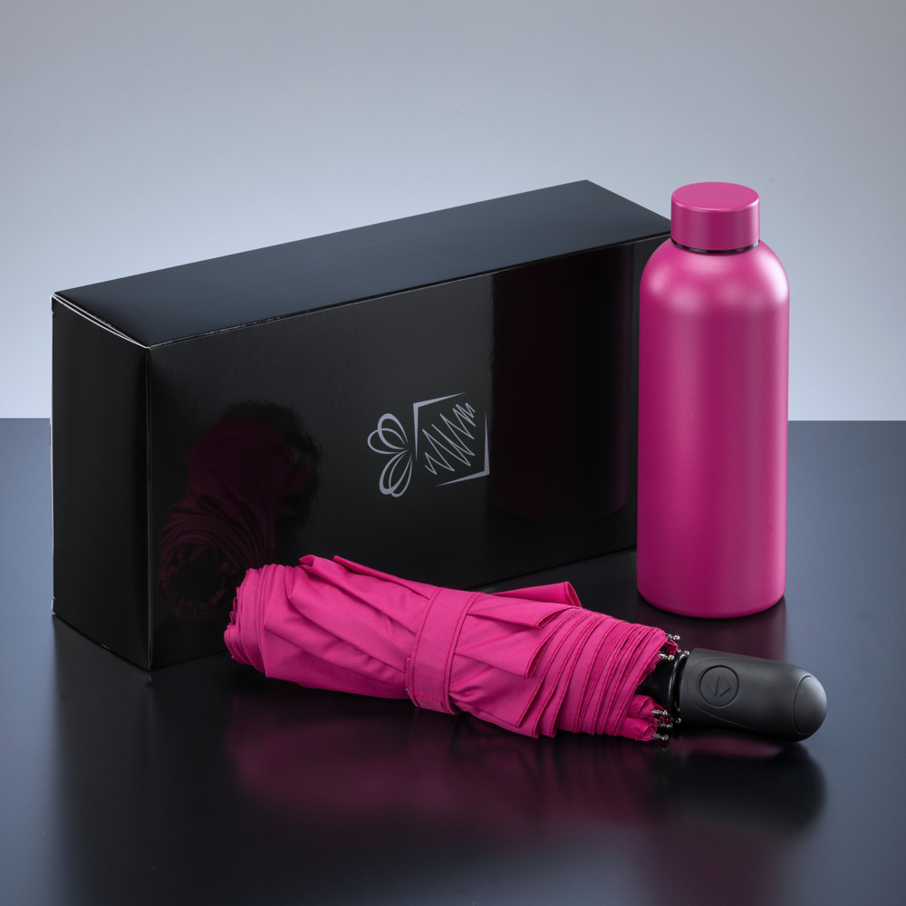 Active Set: Thermosflasche 500 ml & Automatikschirm - rosa