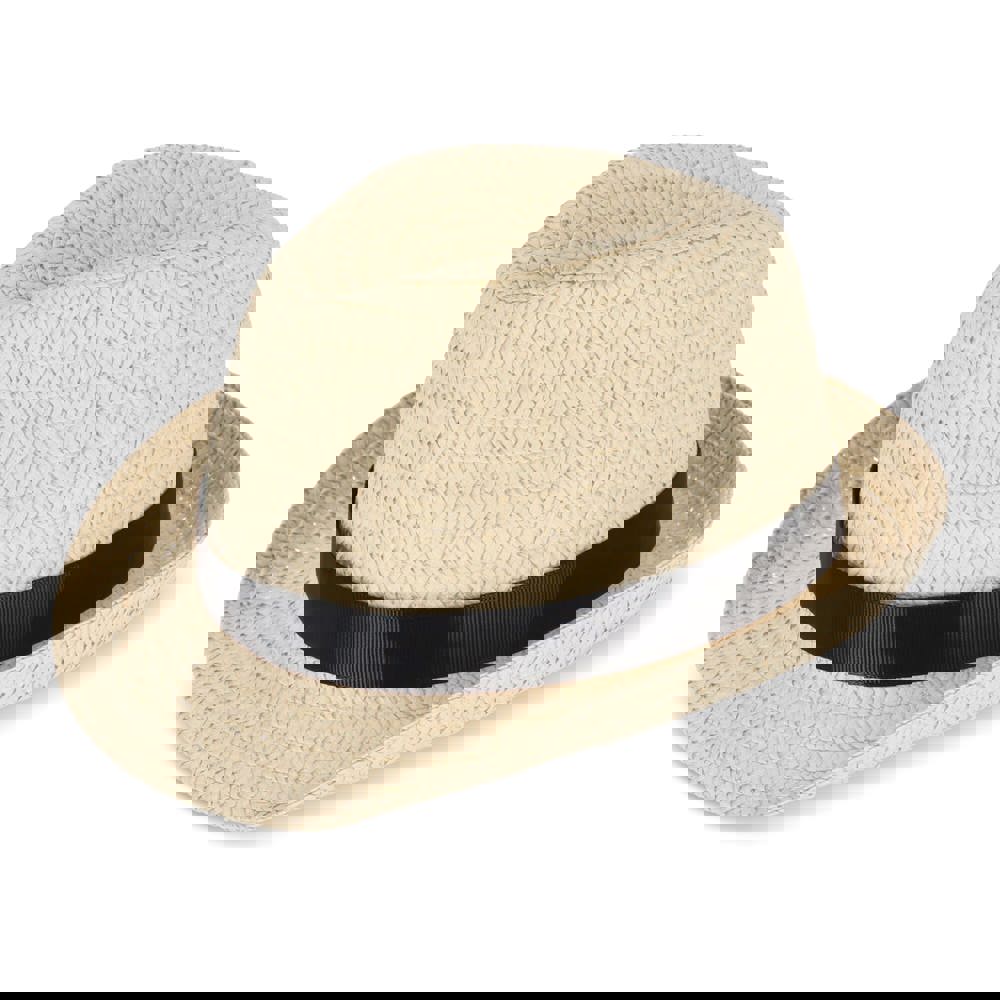 Pflanzlicher Strohhut mit farbigem Band - schwarz