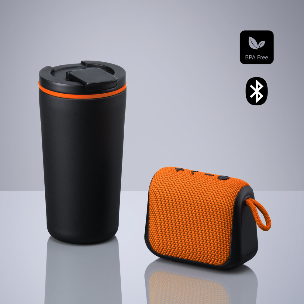 Everyday Set: Kaffeebecher 370 ml und kabelloser Lautsprecher - Orange