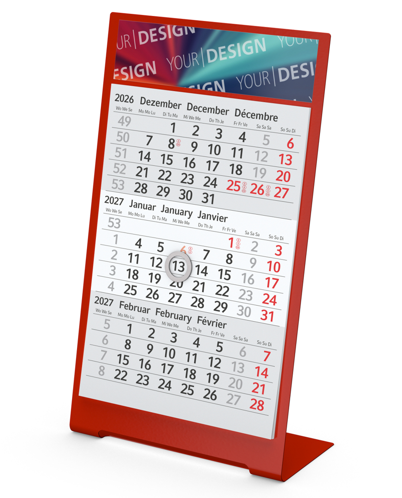 Tischkalender Desktop 3 Color, 2 Jahre, rot