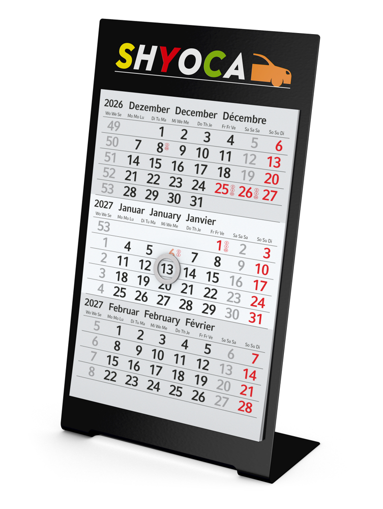 Tischkalender Desktop 3 Color Metallaufsteller farbbeschichtet - schwarz