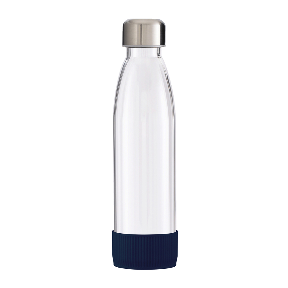 Trinkflasche GLASS - dunkelblau, silber, transparent